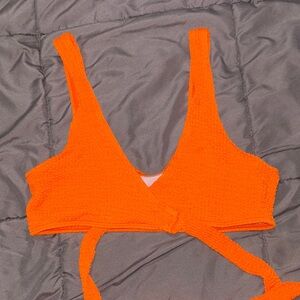 Women's Bright Orange Cross Tie Swim Top